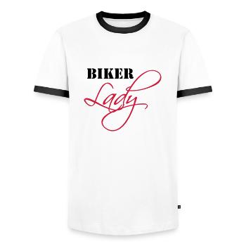 Biker Lady - Männer Kontrast-T-Shirt - Weiß/Schwarz - Vorne - AI Model Female 172 light (172cm) & AI Model Male 178 dark (178cm)