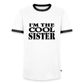 I'm the cool SIster - Men's Ringer Shirt - white/black - Front - AI Model Female 172 light (172cm) & AI Model Male 178 dark (178cm)