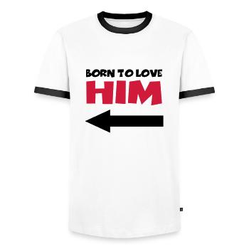 Born to love him - T-shirt contrasté Homme - blanc/noir - Devant - AI Model Female 172 light (172cm) & AI Model Male 178 dark (178cm)