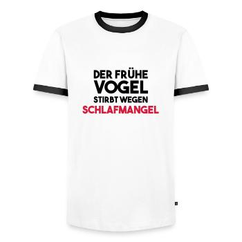 The early bird dies due to LACK OF SLEEP - Men's Ringer Shirt - white/black - Front - AI Model Female 172 light (172cm) & AI Model Male 178 dark (178cm)