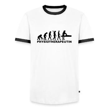 Physiotherapeutin - Männer Kontrast-T-Shirt - Weiß/Schwarz - Vorne - AI Model Female 172 light (172cm) & AI Model Male 178 dark (178cm)