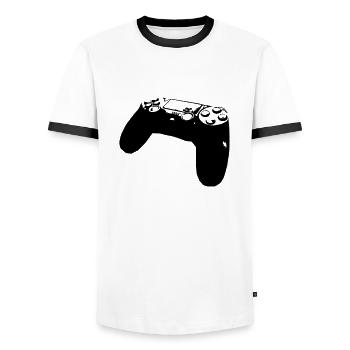 controller - Men's Ringer Shirt - white/black - Front - AI Model Female 172 light (172cm) & AI Model Male 178 dark (178cm)