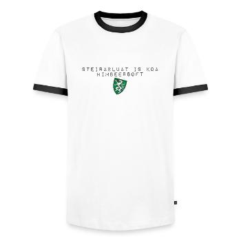 Steirablut ist kein Himbeersaft Wappen Steiermark - Männer Kontrast-T-Shirt - Weiß/Schwarz - Vorne - AI Model Female 172 light (172cm) & AI Model Male 178 dark (178cm)