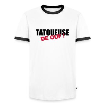 Tätowierer Tatouage Tattoo Tattooist Tatoueur - Men's Ringer Shirt - white/black - Front - AI Model Female 172 light (172cm) & AI Model Male 178 dark (178cm)