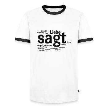 Liebe sagt - Männer Kontrast-T-Shirt - Weiß/Schwarz - Vorne - AI Model Female 172 light (172cm) & AI Model Male 178 dark (178cm)