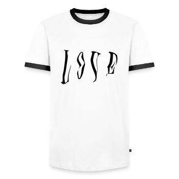 Love - Men's Ringer Shirt - white/black - Front - AI Model Female 172 light (172cm) & AI Model Male 178 dark (178cm)
