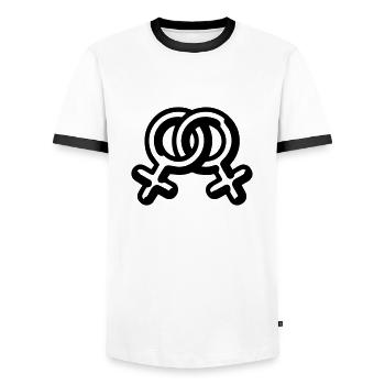 Lesben Hochzeit oder Party, wir haben das T-Shirt - Männer Kontrast-T-Shirt - Weiß/Schwarz - Vorne - AI Model Female 172 light (172cm) & AI Model Male 178 dark (178cm)