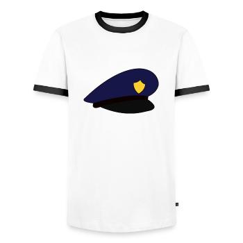 Polizeimütze Mütze Polizei - Männer Kontrast-T-Shirt - Weiß/Schwarz - Vorne - AI Model Female 172 light (172cm) & AI Model Male 178 dark (178cm)
