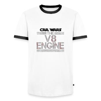 Car Wars - The V8 Engine - Motorsport - Cars - Men's Ringer Shirt - white/black - Front - AI Model Female 172 light (172cm) & AI Model Male 178 dark (178cm)
