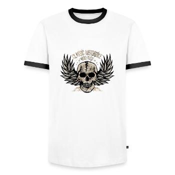 tete de mort skull crane motorcycle aile motorbike - T-shirt contrasté Homme - blanc/noir - Devant - AI Model Female 172 light (172cm) & AI Model Male 178 dark (178cm)