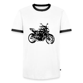 Motorrad Roadster - Männer Kontrast-T-Shirt - Weiß/Schwarz - Vorne - AI Model Female 172 light (172cm) & AI Model Male 178 dark (178cm)