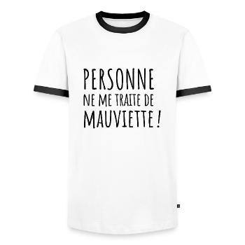 Personne ne me traite de mauviette - T-shirt contrasté Homme - blanc/noir - Devant - AI Model Female 172 light (172cm) & AI Model Male 178 dark (178cm)