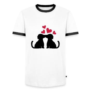 Pärchen küssende verliebte Hunde - Männer Kontrast-T-Shirt - Weiß/Schwarz - Vorne - AI Model Female 172 light (172cm) & AI Model Male 178 dark (178cm)