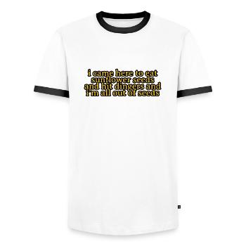 Came Here To Eat Sunflower Seeds And Hit Dingers - Men's Ringer Shirt - white/black - Front - AI Model Female 172 light (172cm) & AI Model Male 178 dark (178cm)