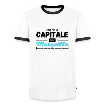 C'est pas la capitale c'est Marseille - T-shirt contrasté Homme - blanc/noir - Devant - AI Model Female 172 light (172cm) & AI Model Male 178 dark (178cm)