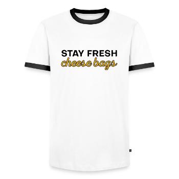 Stay Fresh Cheese Bags 15 - Männer Kontrast-T-Shirt - Weiß/Schwarz - Vorne - AI Model Female 172 light (172cm) & AI Model Male 178 dark (178cm)