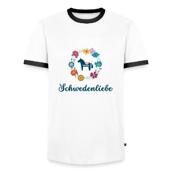 Schwedenliebe - Männer Kontrast-T-Shirt - Weiß/Schwarz - Vorne - AI Model Female 172 light (172cm) & AI Model Male 178 dark (178cm)