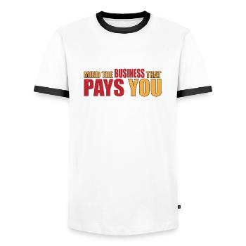 Mind The Business That Pays You 21 - Men's Ringer Shirt - white/black - Front - AI Model Female 172 light (172cm) & AI Model Male 178 dark (178cm)