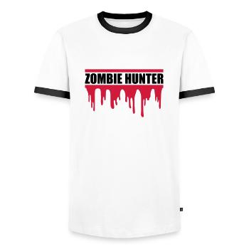 zombie hunter Halloween Quote - Men's Ringer Shirt - white/black - Front - AI Model Female 172 light (172cm) & AI Model Male 178 dark (178cm)