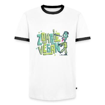Zombie végan - T-shirt contrasté Homme - blanc/noir - Devant - AI Model Female 172 light (172cm) & AI Model Male 178 dark (178cm)