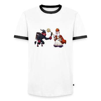 Saint Nicolas VS Krampus - T-shirt contrasté Homme - blanc/noir - Devant - AI Model Female 172 light (172cm) & AI Model Male 178 dark (178cm)