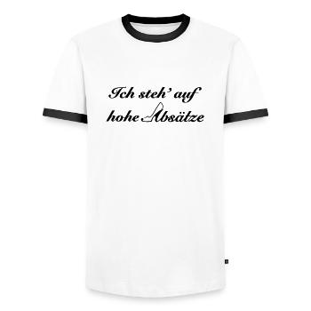 hohe Absätze - Männer Kontrast-T-Shirt - Weiß/Schwarz - Vorne - AI Model Female 172 light (172cm) & AI Model Male 178 dark (178cm)