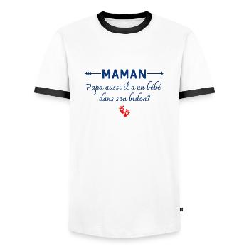 maman papa aussi il a un bébé - humour enfant - T-shirt contrasté Homme - blanc/noir - Devant - AI Model Female 172 light (172cm) & AI Model Male 178 dark (178cm)