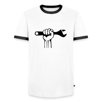 Hand Tool - Men's Ringer Shirt - white/black - Front - AI Model Female 172 light (172cm) & AI Model Male 178 dark (178cm)