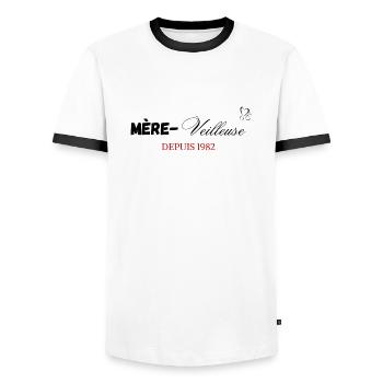 Mère veilleuse depuis 1982 - T-shirt contrasté Homme - blanc/noir - Devant - AI Model Female 172 light (172cm) & AI Model Male 178 dark (178cm)