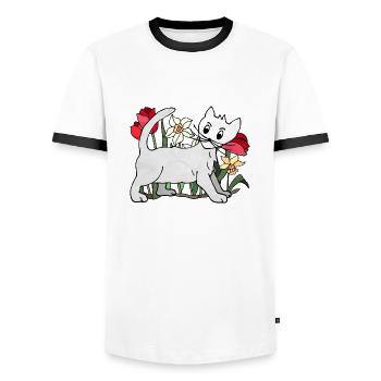 Cat - Men's Ringer Shirt - white/black - Front - AI Model Female 172 light (172cm) & AI Model Male 178 dark (178cm)
