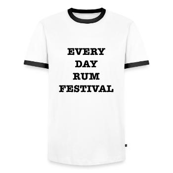 Every Day RUM Festival - Men's Ringer Shirt - white/black - Front - AI Model Female 172 light (172cm) & AI Model Male 178 dark (178cm)
