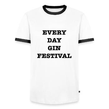 Every Day GIN Festival - Men's Ringer Shirt - white/black - Front - AI Model Female 172 light (172cm) & AI Model Male 178 dark (178cm)