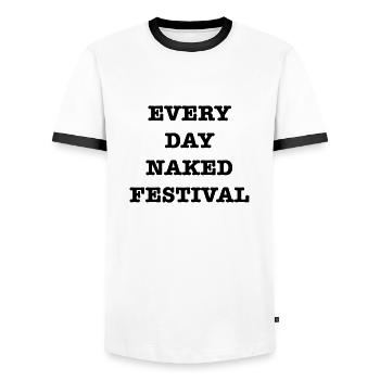 EveryDayNakedFestival - Men's Ringer Shirt - white/black - Front - AI Model Female 172 light (172cm) & AI Model Male 178 dark (178cm)