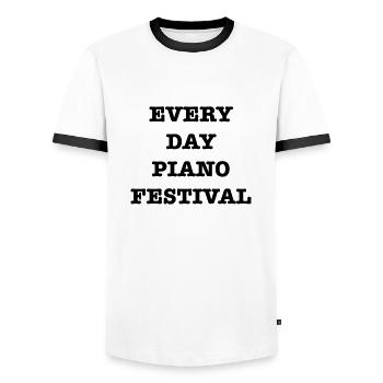 EveryDayPianoFest - Men's Ringer Shirt - white/black - Front - AI Model Female 172 light (172cm) & AI Model Male 178 dark (178cm)
