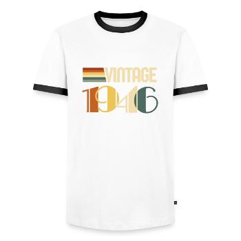 Vintage 1946 - 1946 Birthday Gift - Men's Ringer Shirt - white/black - Front - AI Model Female 172 light (172cm) & AI Model Male 178 dark (178cm)