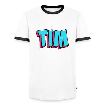Image du nom : Tim - T-shirt contrasté Homme - blanc/noir - Devant - AI Model Female 172 light (172cm) & AI Model Male 178 dark (178cm)