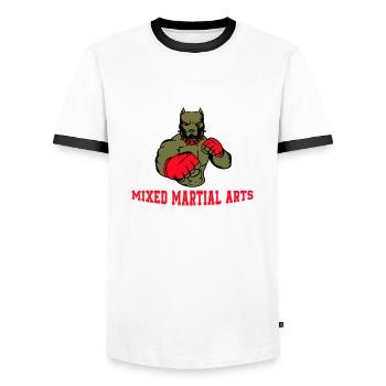 Dog Fighter MMA - Men's Ringer Shirt - white/black - Front - AI Model Female 172 light (172cm) & AI Model Male 178 dark (178cm)