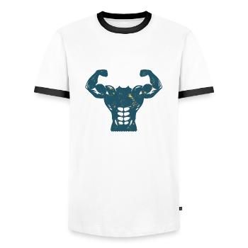 body muscle bodybuilding arm biceps abs drawing - Men's Ringer Shirt - white/black - Front - AI Model Female 172 light (172cm) & AI Model Male 178 dark (178cm)