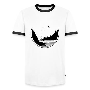 Lonely Fjord Nature - Männer Kontrast-T-Shirt - Weiß/Schwarz - Vorne - AI Model Female 172 light (172cm) & AI Model Male 178 dark (178cm)