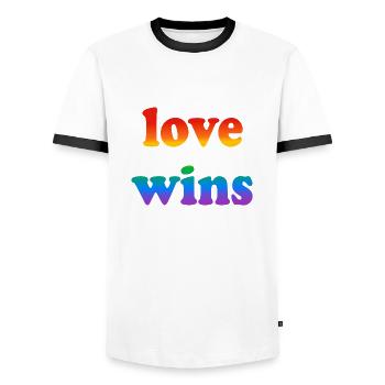 Love wins - Men's Ringer Shirt - white/black - Front - AI Model Female 172 light (172cm) & AI Model Male 178 dark (178cm)