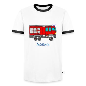Feuerwehr Feuerwehrauto Tatütata Kinderfeuerwehr - Männer Kontrast-T-Shirt - Weiß/Schwarz - Vorne - AI Model Female 172 light (172cm) & AI Model Male 178 dark (178cm)