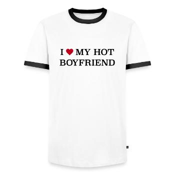 I love my hot Boyfriend - Männer Kontrast-T-Shirt - Weiß/Schwarz - Vorne - AI Model Female 172 light (172cm) & AI Model Male 178 dark (178cm)