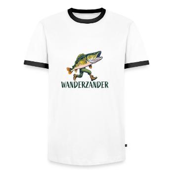 Funny fish wandering zander - Men's Ringer Shirt - white/black - Front - AI Model Female 172 light (172cm) & AI Model Male 178 dark (178cm)