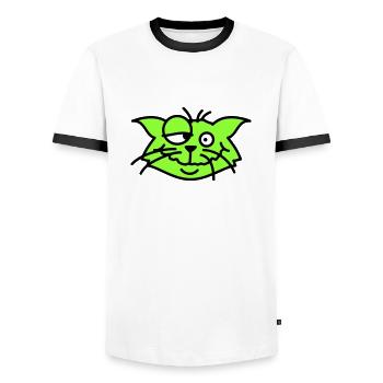 Chat confus plisse les yeux Drôle Folle Grimace - T-shirt contrasté Homme - blanc/noir - Devant - AI Model Female 172 light (172cm) & AI Model Male 178 dark (178cm)