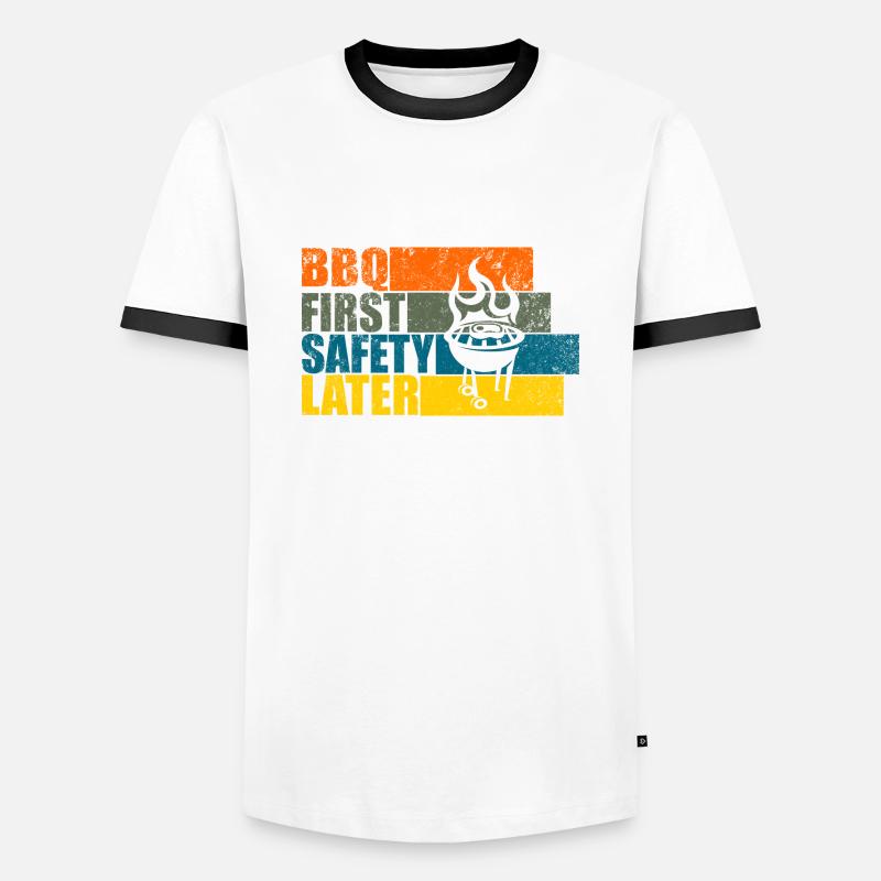 BBQ FIRST SAFETY LATER - Men's Ringer Shirt - white/black