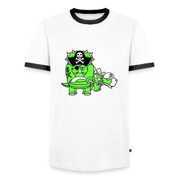 Triceratops Stegosaurus 2 Dinosaure Pirate Dino - T-shirt contrasté Homme - blanc/noir - Devant - AI Model Female 172 light (172cm) & AI Model Male 178 dark (178cm)