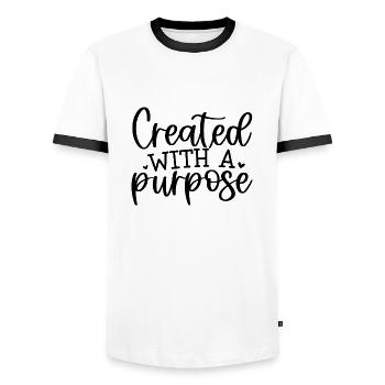 created with a purpose - Männer Kontrast-T-Shirt - Weiß/Schwarz - Vorne - AI Model Female 172 light (172cm) & AI Model Male 178 dark (178cm)