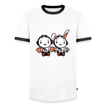 Bunny Bird Chick 2 Gamer Gaming Play Controller - Men's Ringer Shirt - white/black - Front - AI Model Female 172 light (172cm) & AI Model Male 178 dark (178cm)