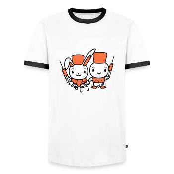 Bunny Bird Chick Doctor Syringe Team 2 Friends Crew - Men's Ringer Shirt - white/black - Front - AI Model Female 172 light (172cm) & AI Model Male 178 dark (178cm)
