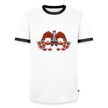 2 Ducks Knight Armor Sword Shield Helmet Fighter - Men's Ringer Shirt - white/black - Front - AI Model Female 172 light (172cm) & AI Model Male 178 dark (178cm)